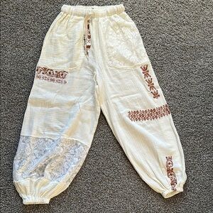 Boho White and Brown Patterned Pants
